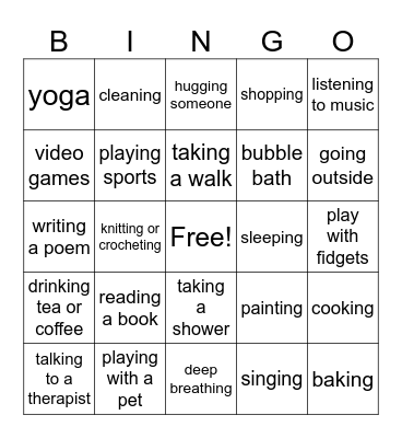 Coping Skills Bingo Card