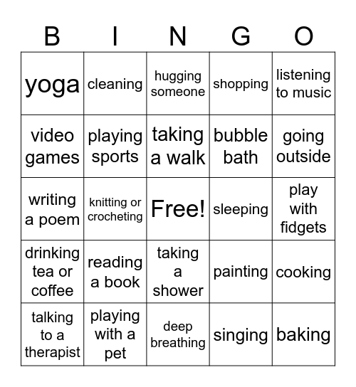 Coping Skills Bingo Card
