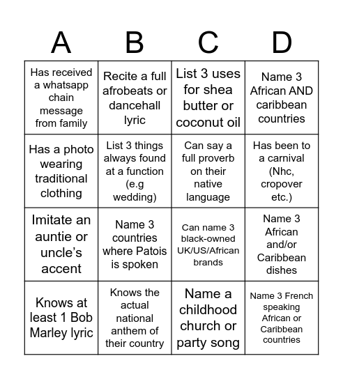 ACS MEET & GREET Bingo Card