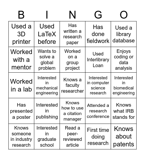 Break the Ice Bingo Card