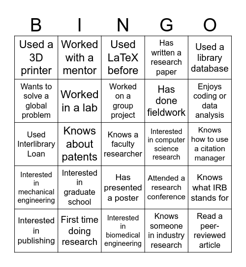 Break the Ice Bingo Card