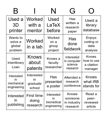 Break the Ice Bingo Card