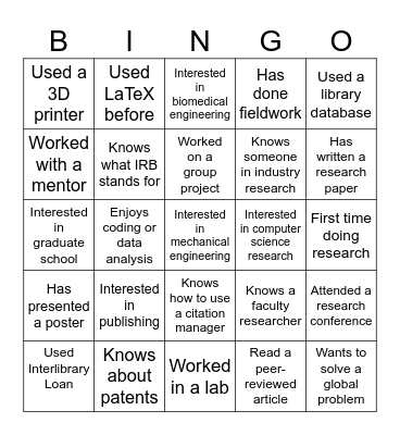 Break the Ice Bingo Card