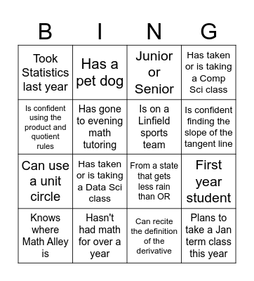 Calculus Community Bingo 2 Bingo Card