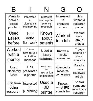 Break the Ice Bingo Card