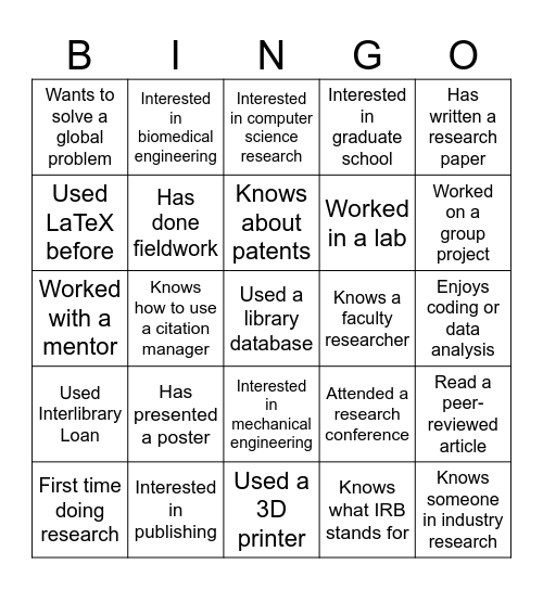 Break the Ice Bingo Card