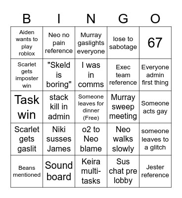 Among Us Bingo Card