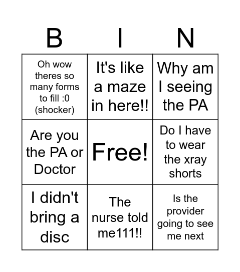 Back Office Bingo Card