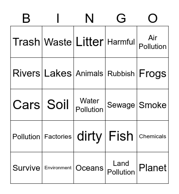 Unit 2: Love Your Environment! Bingo Card