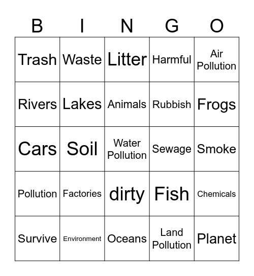 Unit 2: Love Your Environment! Bingo Card