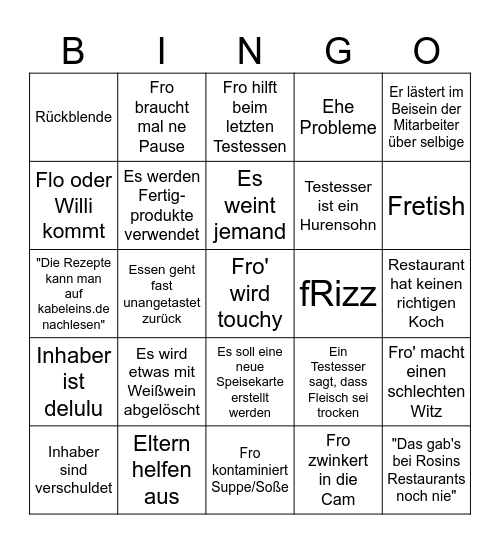 Fro's Bingo Card