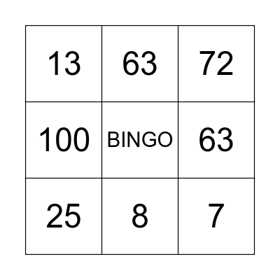 NUMBERS 1-100 Bingo Card