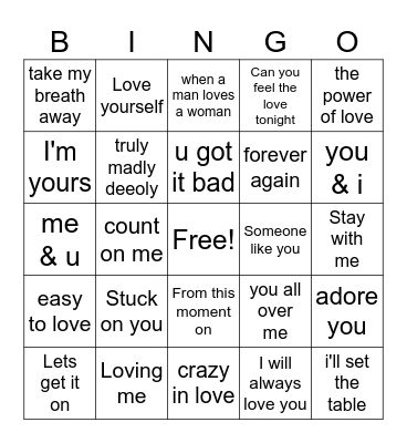 Romance  TITLES Bingo Card