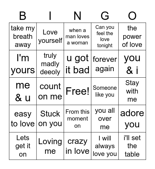 Romance  TITLES Bingo Card