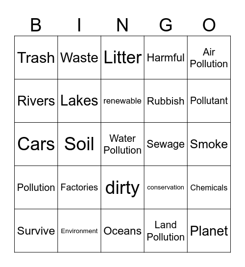 Unit 2: Love Your Environment! Bingo Card