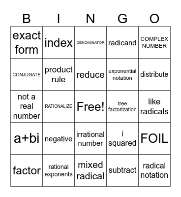 MAT1033 Test 2 Bingo Card