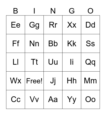 Alphabet Bingo Card