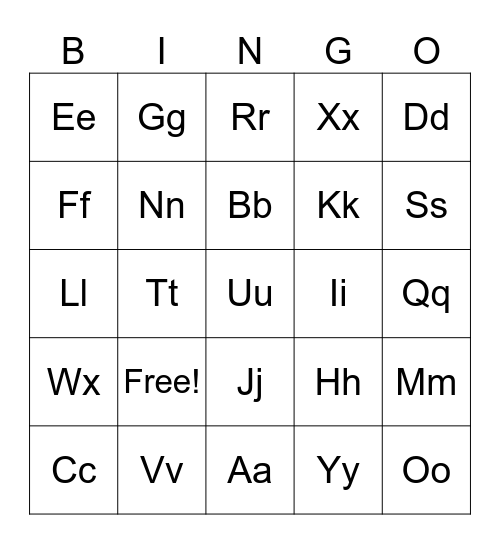 Alphabet Bingo Card