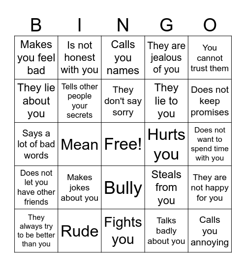 Bad friend Bingo Card