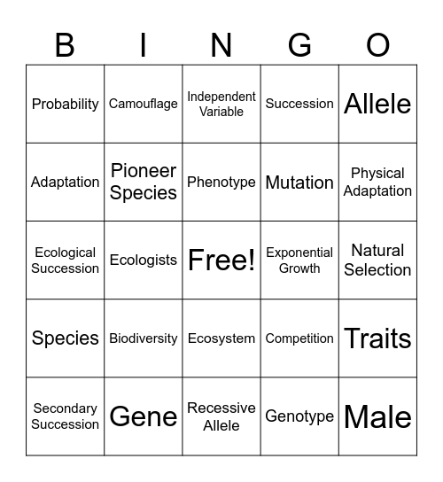 Natural Selection Bingo Card