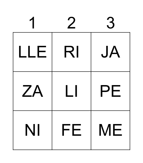 SÍLABAS A,E,I 3X3 Bingo Card