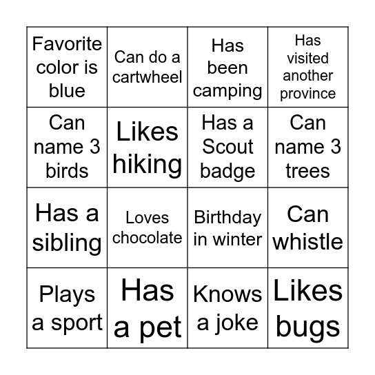 Otter's Bingo Card