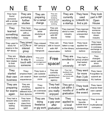 Fresh Alumni Networking BINGO Card