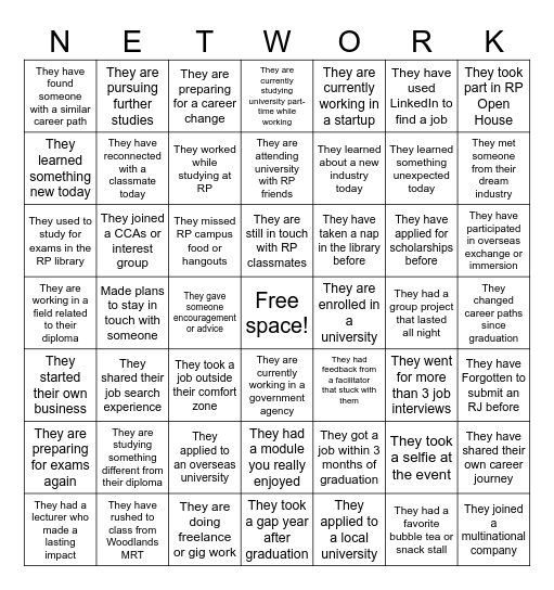 Fresh Alumni Networking BINGO Card