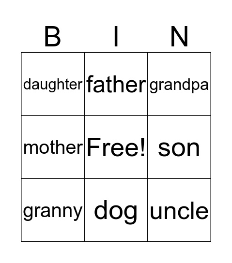 family Bingo Card