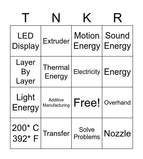 3D Printer Bingo Card