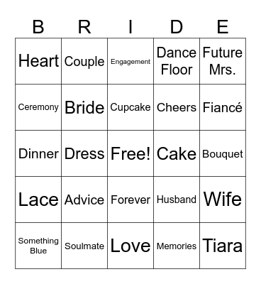 Bridal Bliss Bingo Card