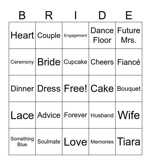 Bridal Bliss Bingo Card