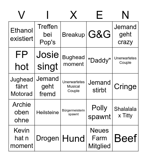 Rivi schaui Bingo Card