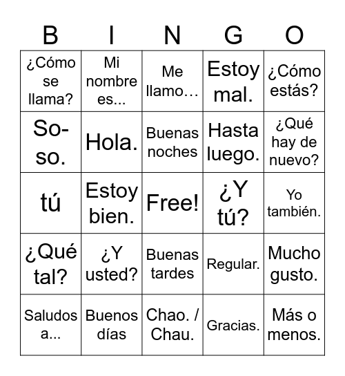 Saludos Bingo Card