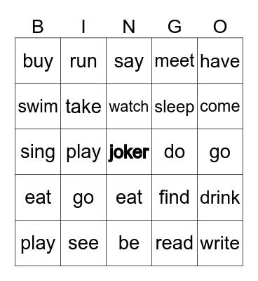 Irregular/regular verbs Bingo Card