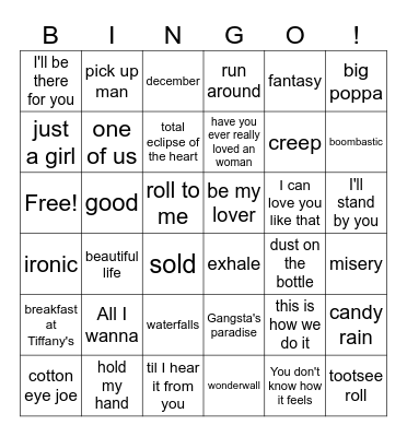 Songs turning 30 in 2025 Bingo Card