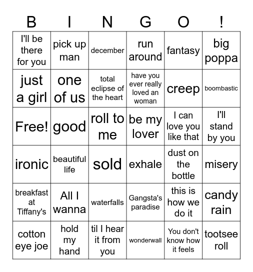 Songs turning 30 in 2025 Bingo Card