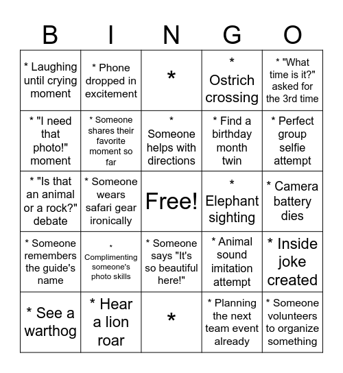 Flex Aquila Adventure Bingo Card