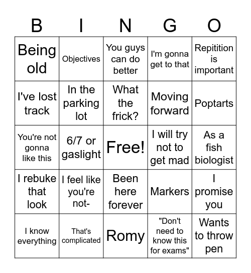 Prof. Matthews Bingo Card