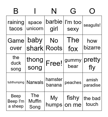 Weirdest Songs of all time Bingo Card
