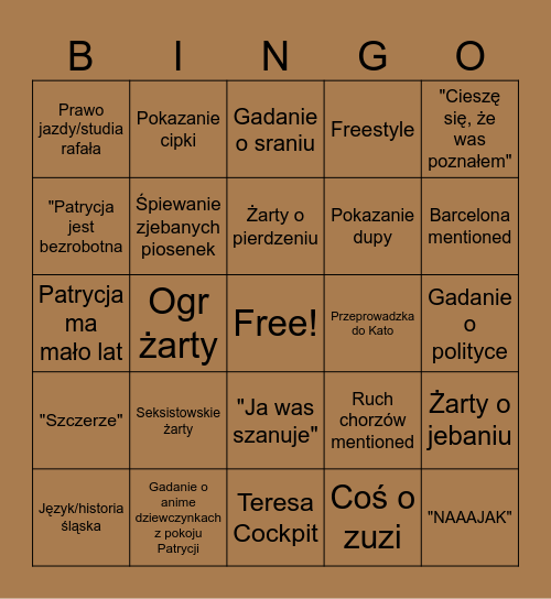bingo beniowskie Bingo Card