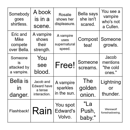 Twilight Movie Bingo Card