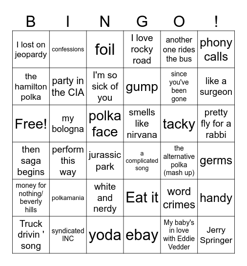 WEIRD AL Bingo Card