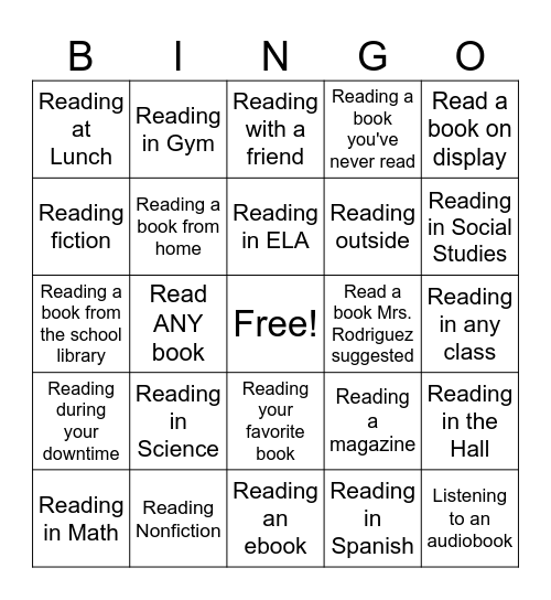 JK Reading Bingo Gr. 1-3 Bingo Card
