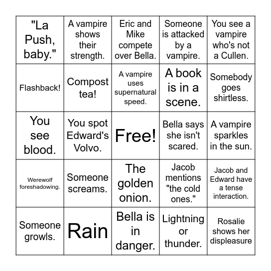 Twilight Movie Bingo Card