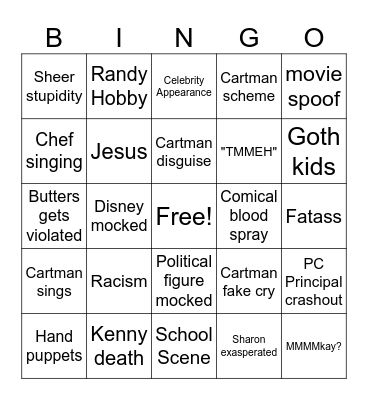 South Park Bingo Card
