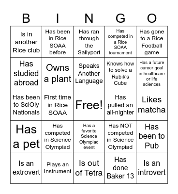 Rice SOAA GBM Bingo Card