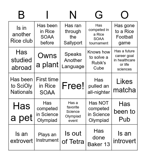 Rice SOAA GBM Bingo Card