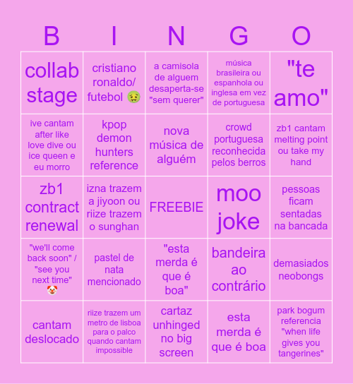 MUSIC BANK Bingo Card