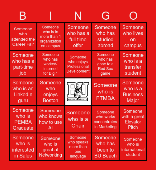 MBA-UG Mentorship Program Networking Bingo Card